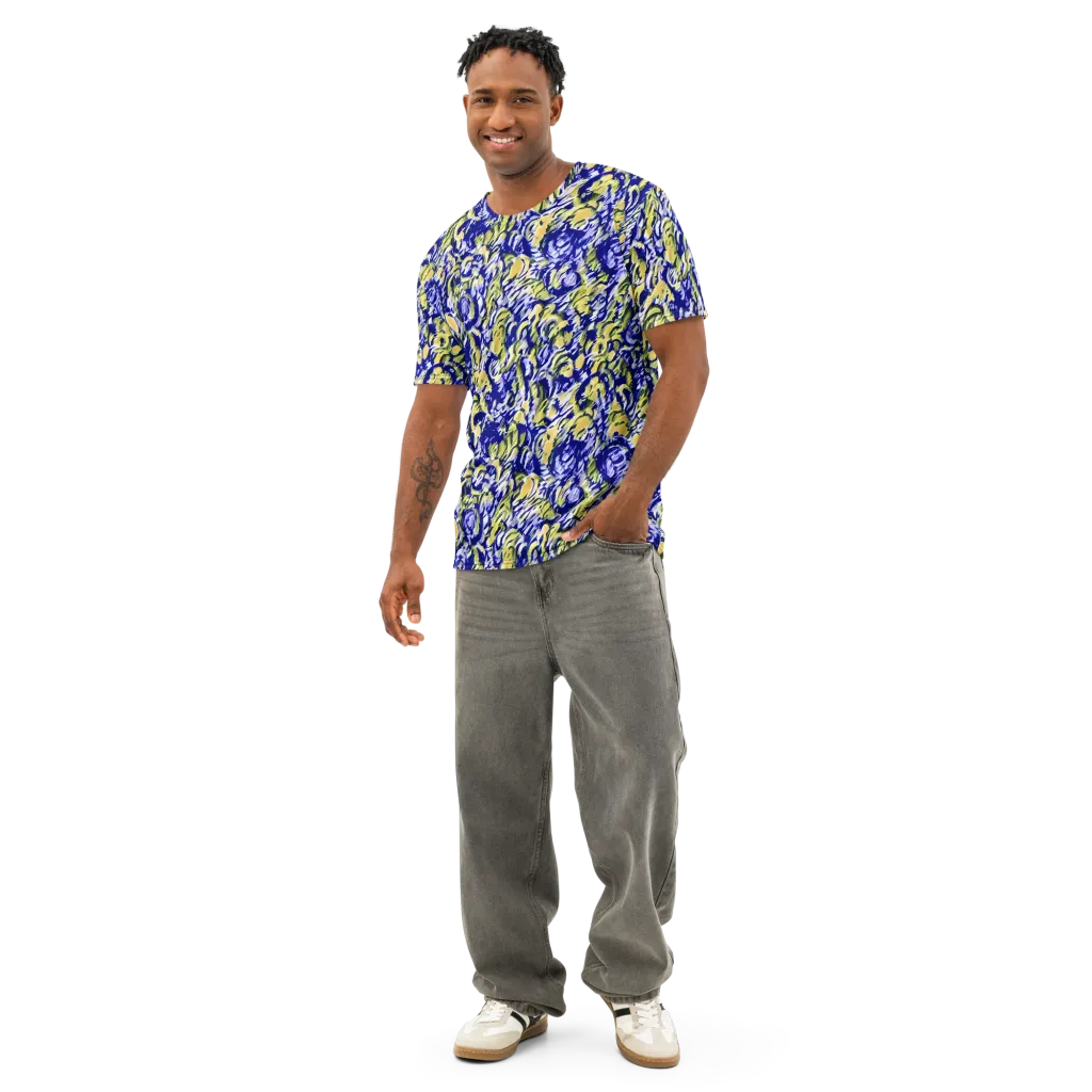 Cobalt Bloomstorm on Men's Cotton Crew Neck T-Shirt — Front