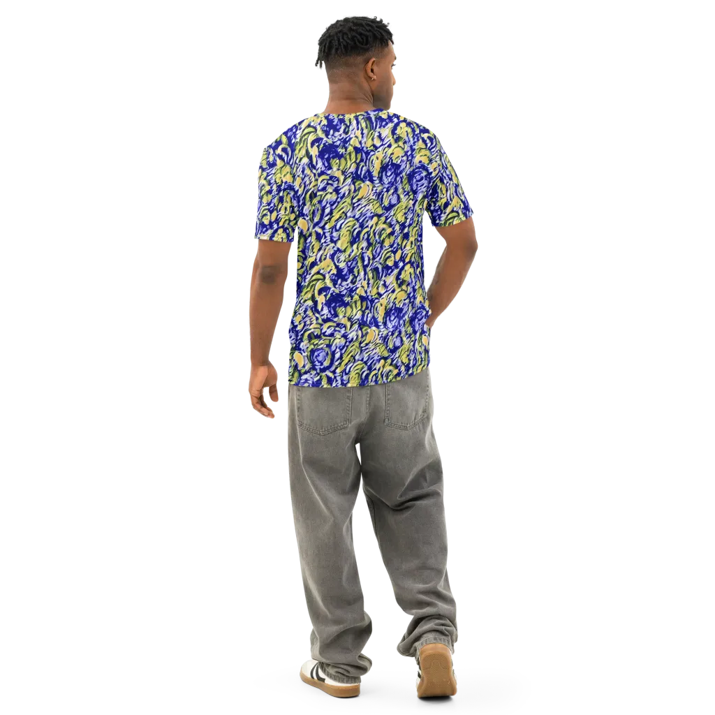 Cobalt Bloomstorm on Men's Cotton Crew Neck T-Shirt — Back