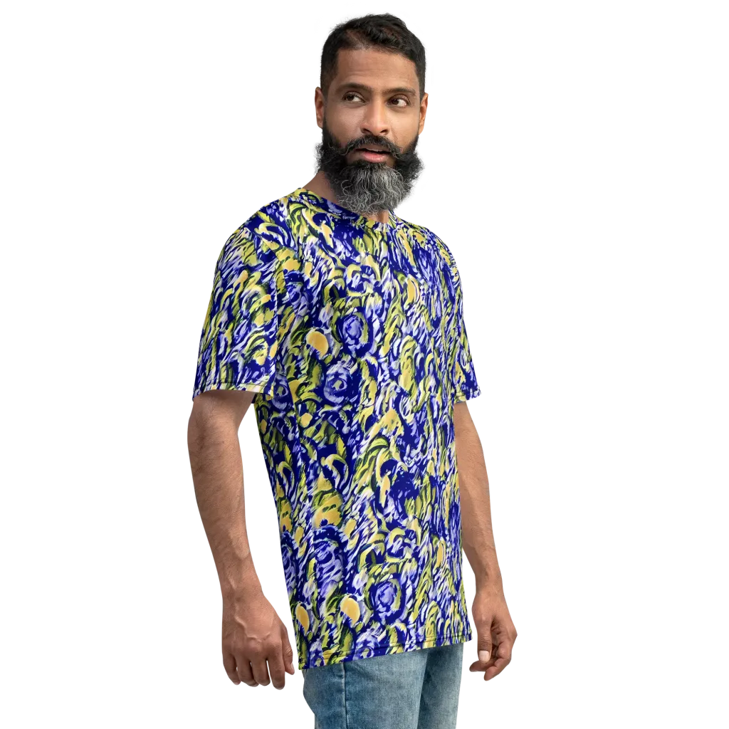 Cobalt Bloomstorm on Men's Crew Neck T-Shirt — Right