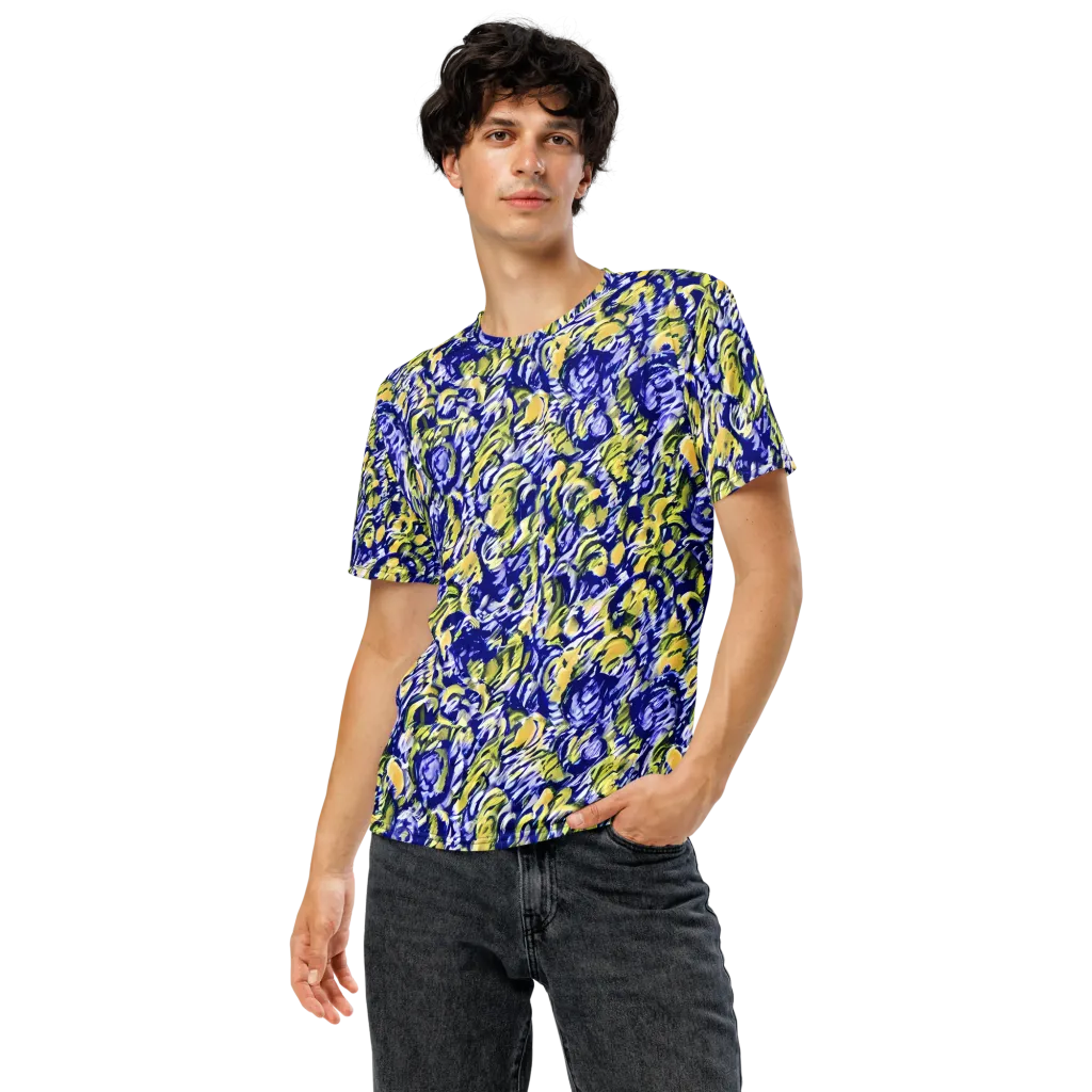 Cobalt Bloomstorm on Men's Crew Neck T-Shirt — Front
