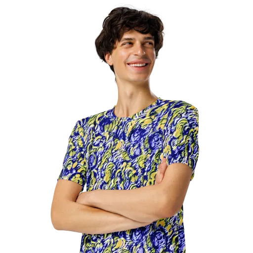 Cobalt Bloomstorm on a Men's Crew Neck T-Shirt