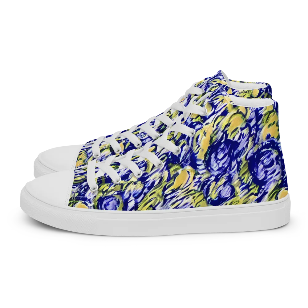 Cobalt Bloomstorm on Men's High Top Canvas Shoes — Left