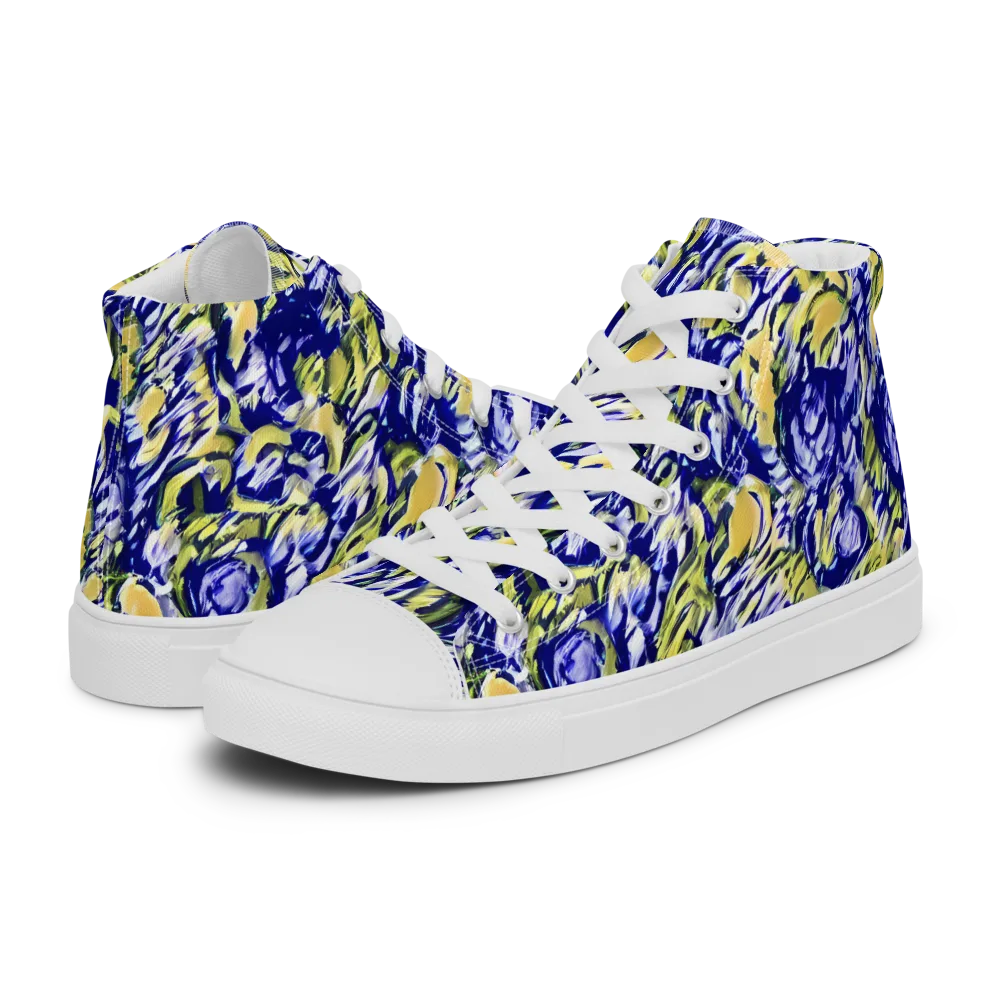 Cobalt Bloomstorm on Men's High Top Canvas Shoes — Left