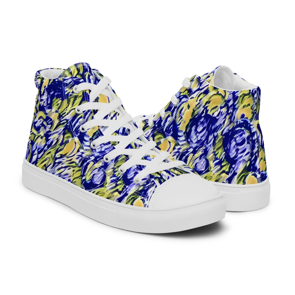 Cobalt Bloomstorm on Men's High Top Canvas Shoes — Right