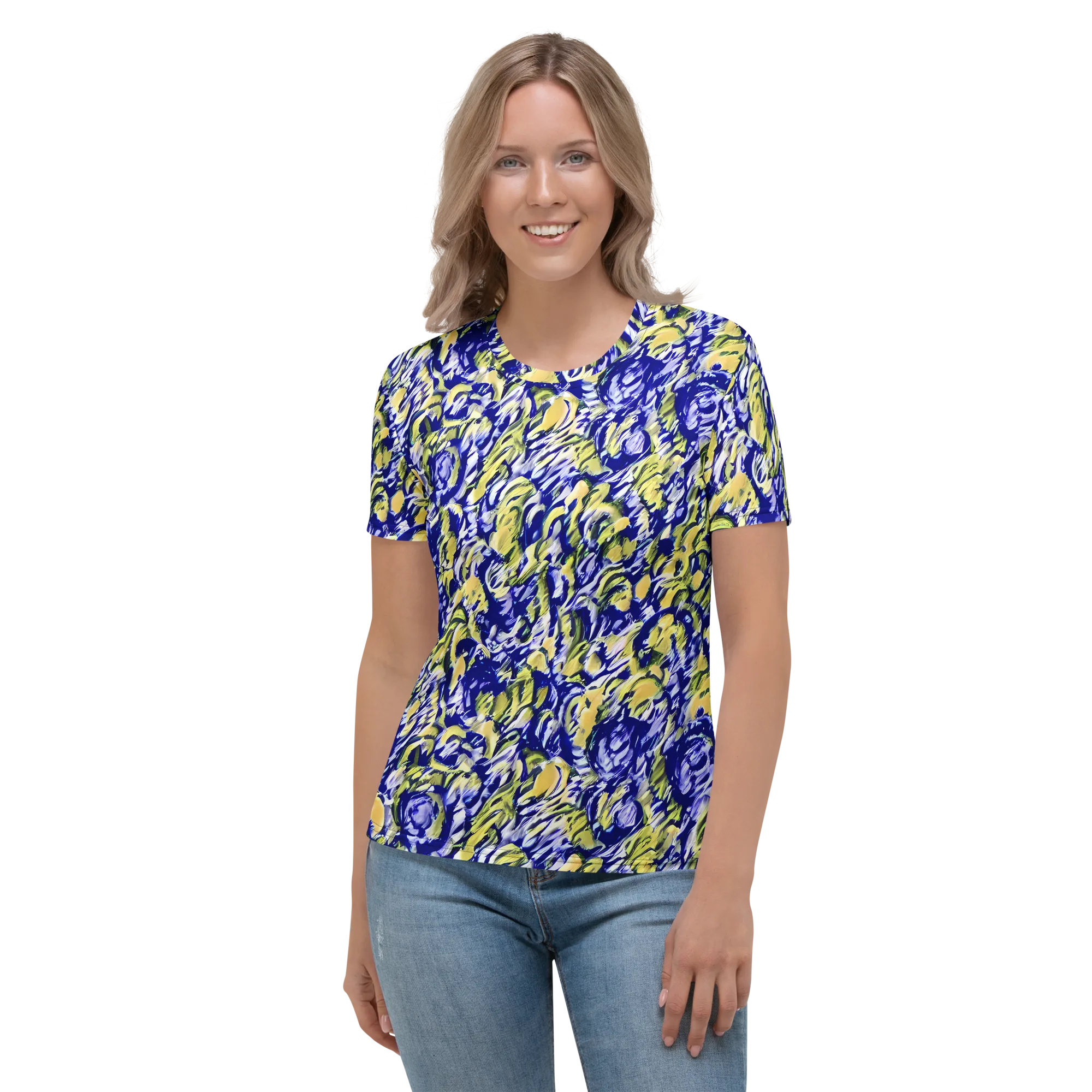 Cobalt Bloomstorm on Women's Crew Neck T-Shirt — Front