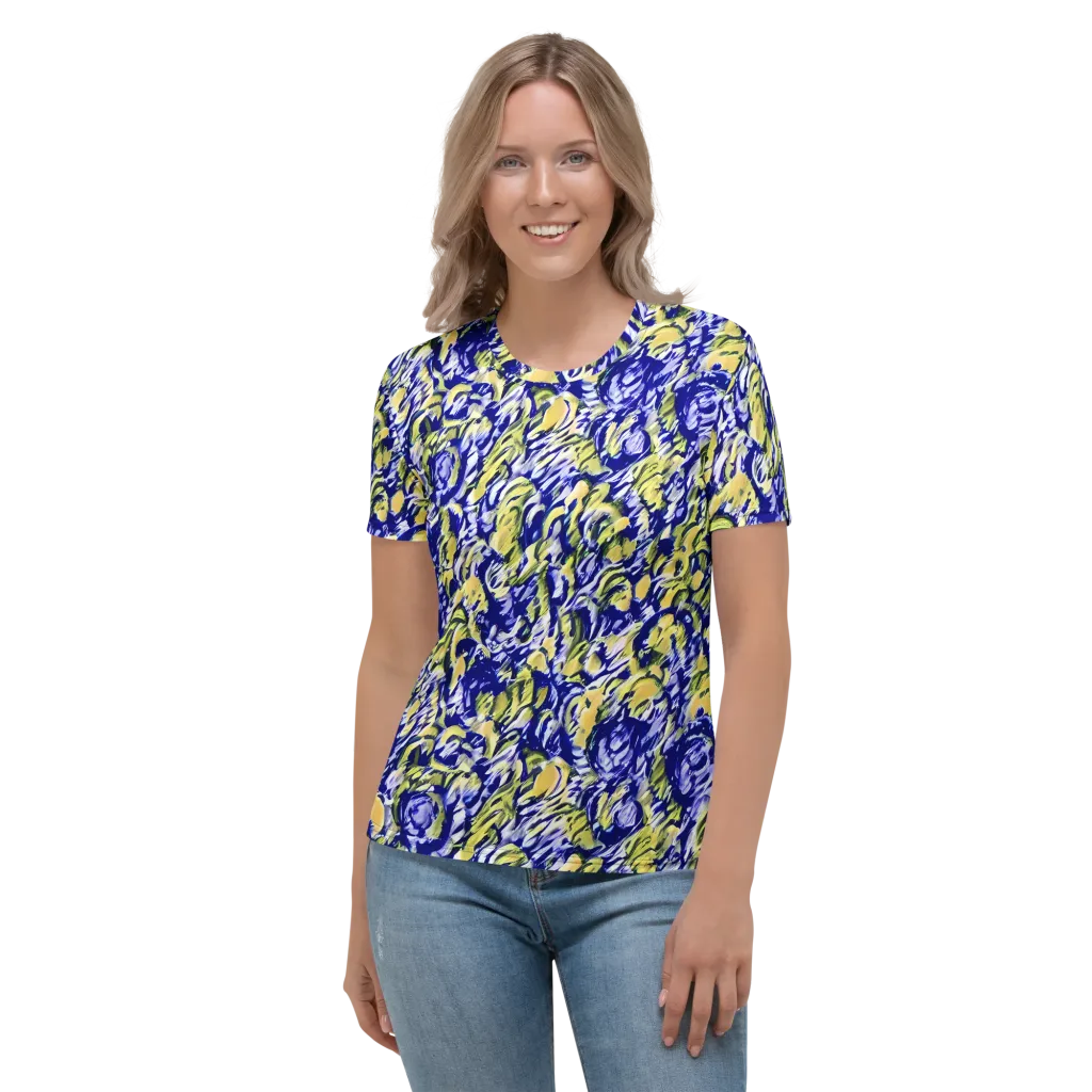 Cobalt Bloomstorm on Women's Crew Neck T-Shirt — Front