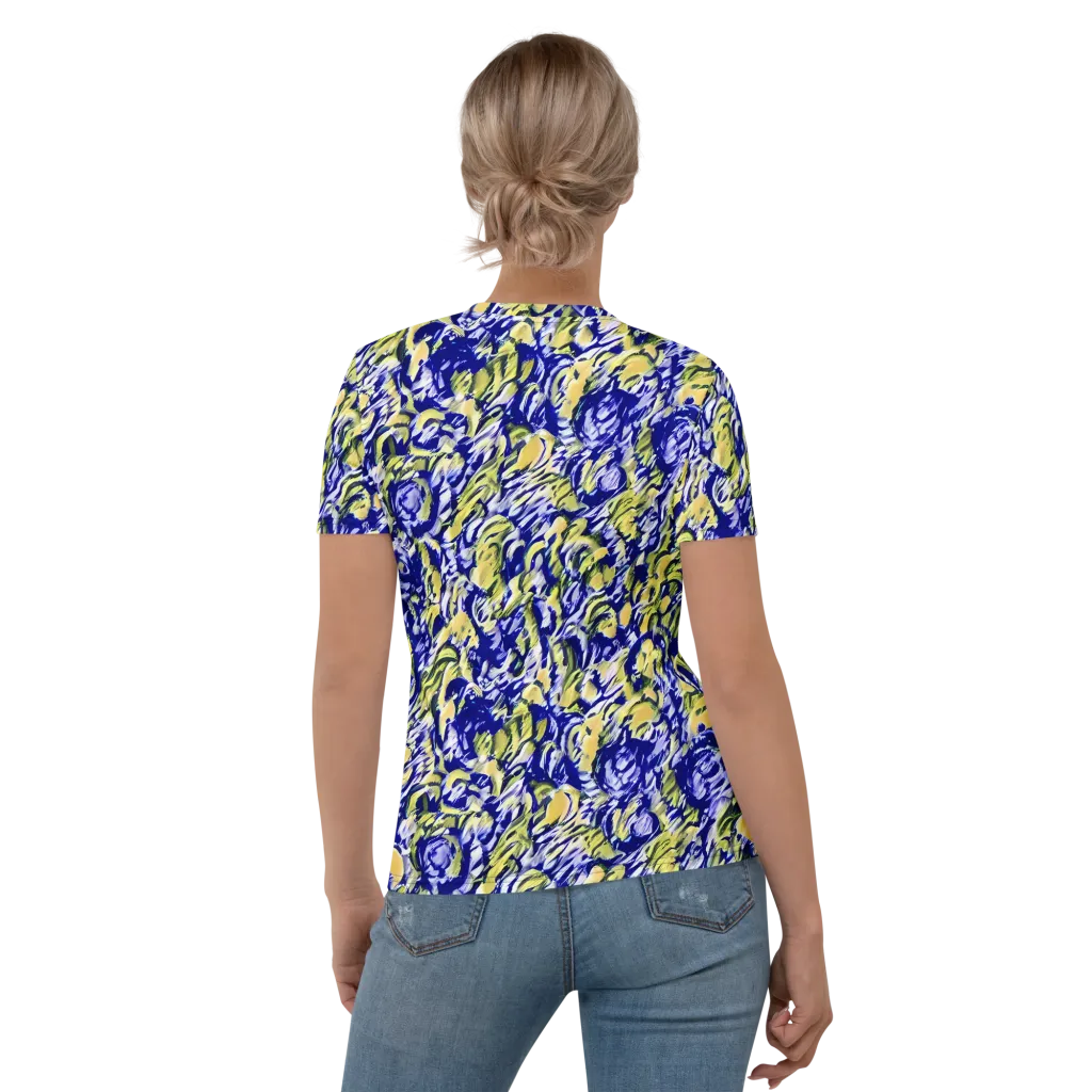 Cobalt Bloomstorm on Women's Crew Neck T-Shirt — Back