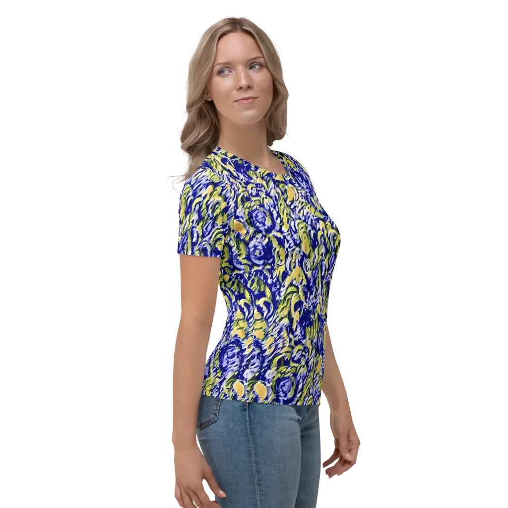 Cobalt Bloomstorm on Women's Crew Neck T-Shirt — Right