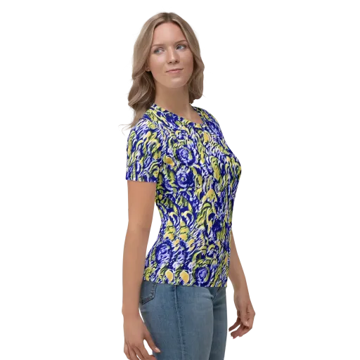 Cobalt Bloomstorm on a Women's Crew Neck T-Shirt