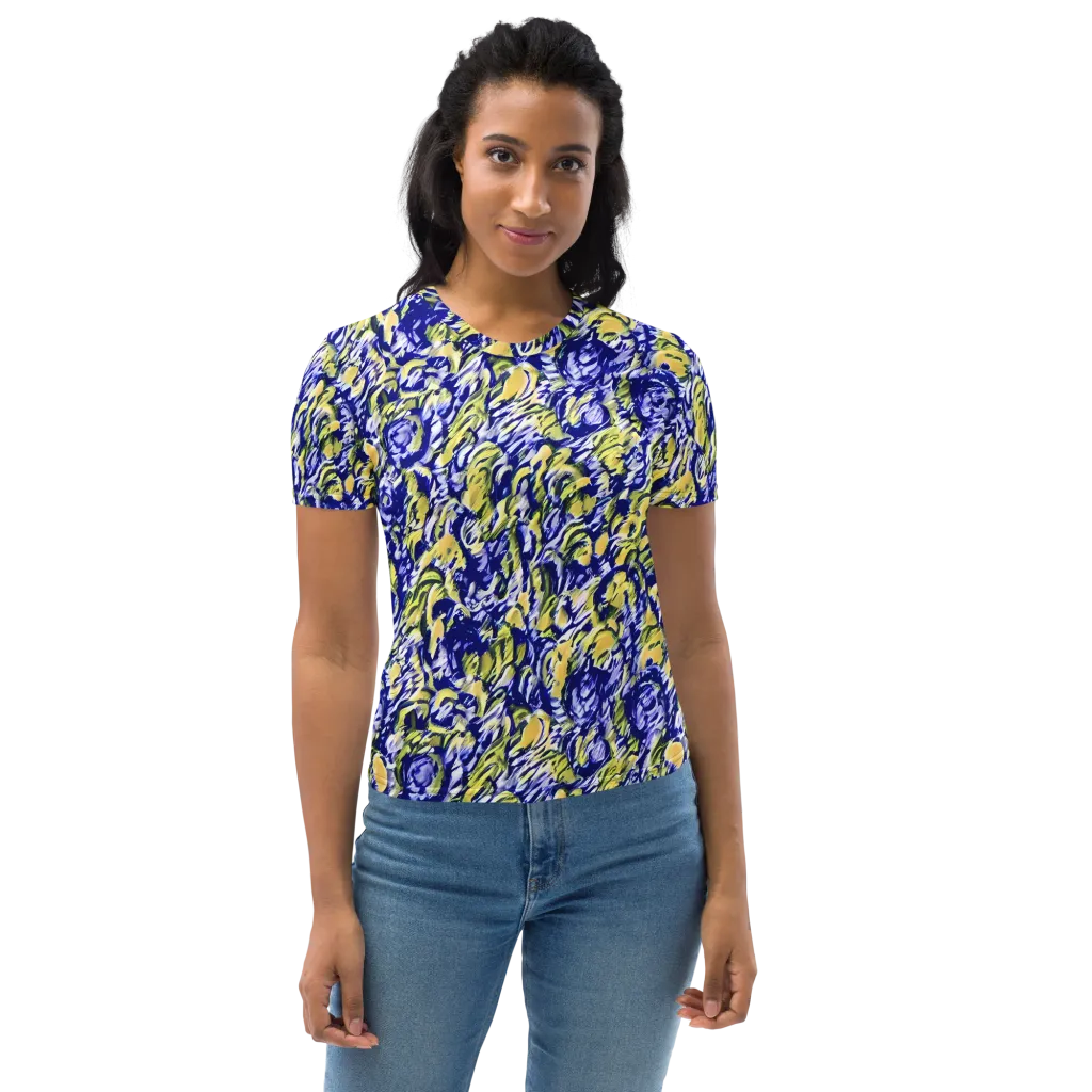 Cobalt Bloomstorm on Women's Crew Neck T-Shirt — Front