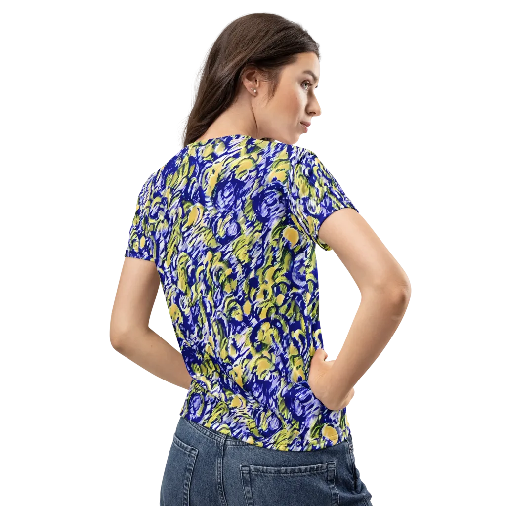 Cobalt Bloomstorm on Women's Crew Neck T-Shirt — Back