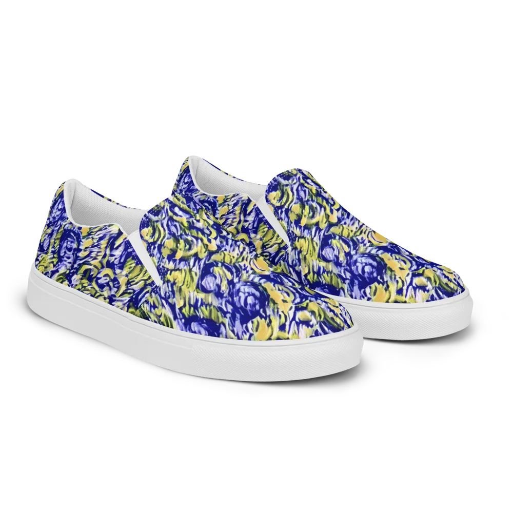 Cobalt Bloomstorm on Men's Slip-On Canvas Shoes — Right Front