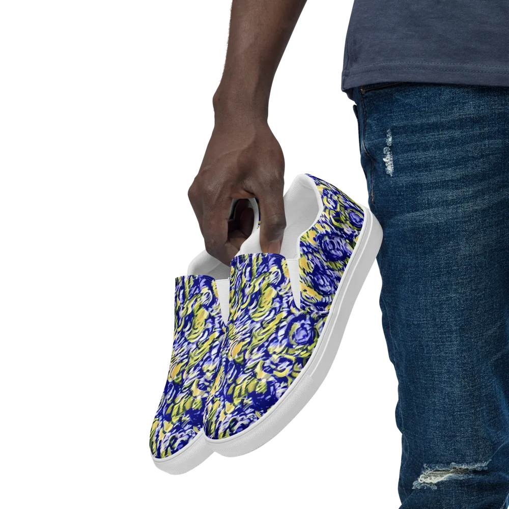 Cobalt Bloomstorm on Men's Slip-On Canvas Shoes — Left Front