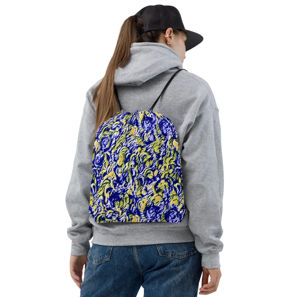 Cobalt Bloomstorm on Drawstring Bag — Front