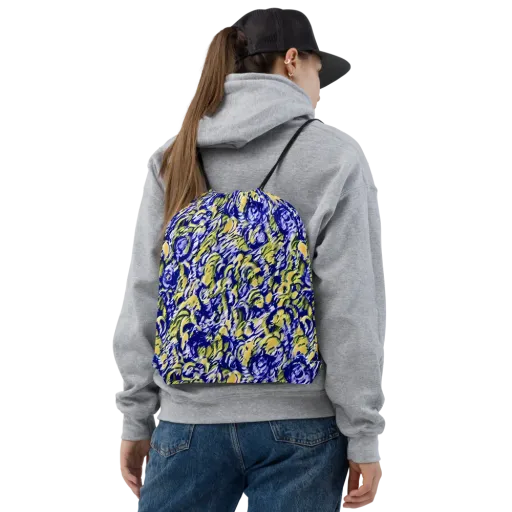 Cobalt Bloomstorm on a Drawstring Bag
