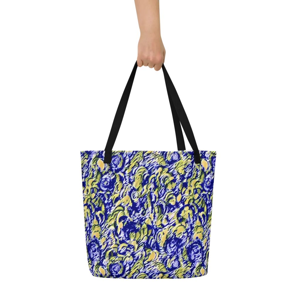 Cobalt Bloomstorm on Large Tote Bag W/ Pocket — Front