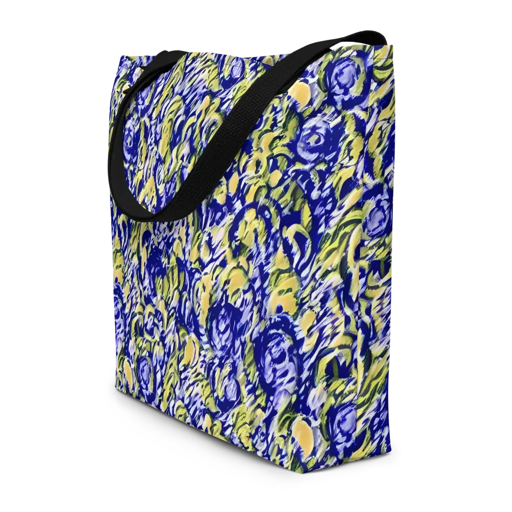 Cobalt Bloomstorm on Large Tote Bag W/ Pocket — Front