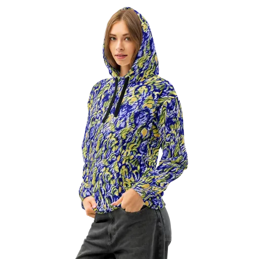Cobalt Bloomstorm on a Cotton Hoodie
