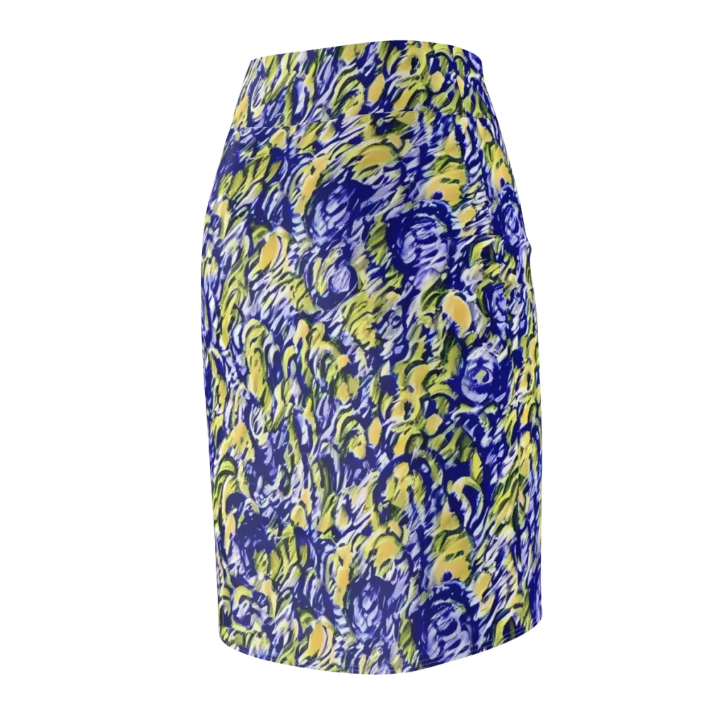 Cobalt Bloomstorm on Pencil Skirt — Back Side