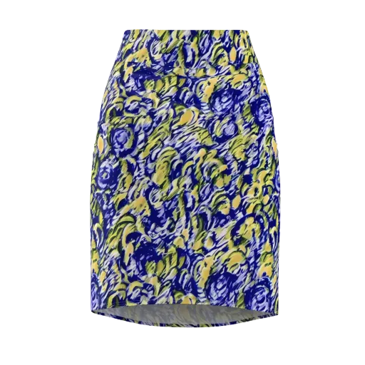 Cobalt Bloomstorm on a Pencil Skirt