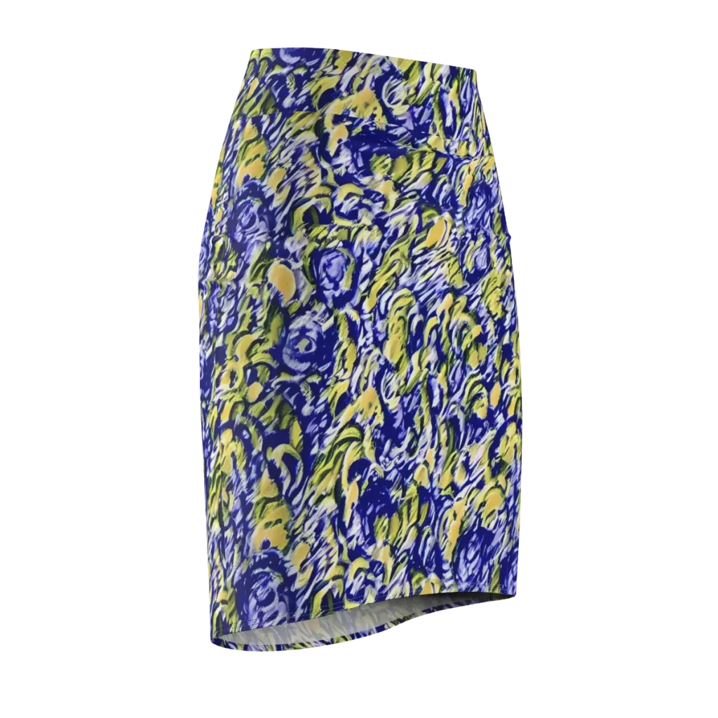 Cobalt Bloomstorm on Pencil Skirt — Front Side