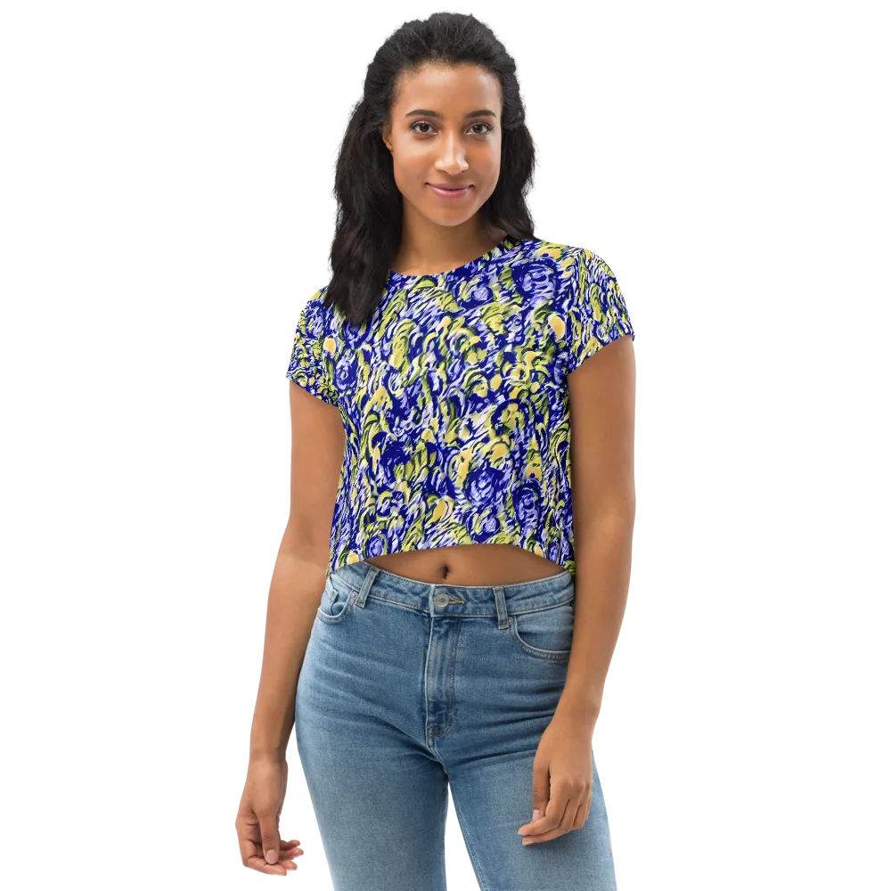 Cobalt Bloomstorm on Crop Tee — Front