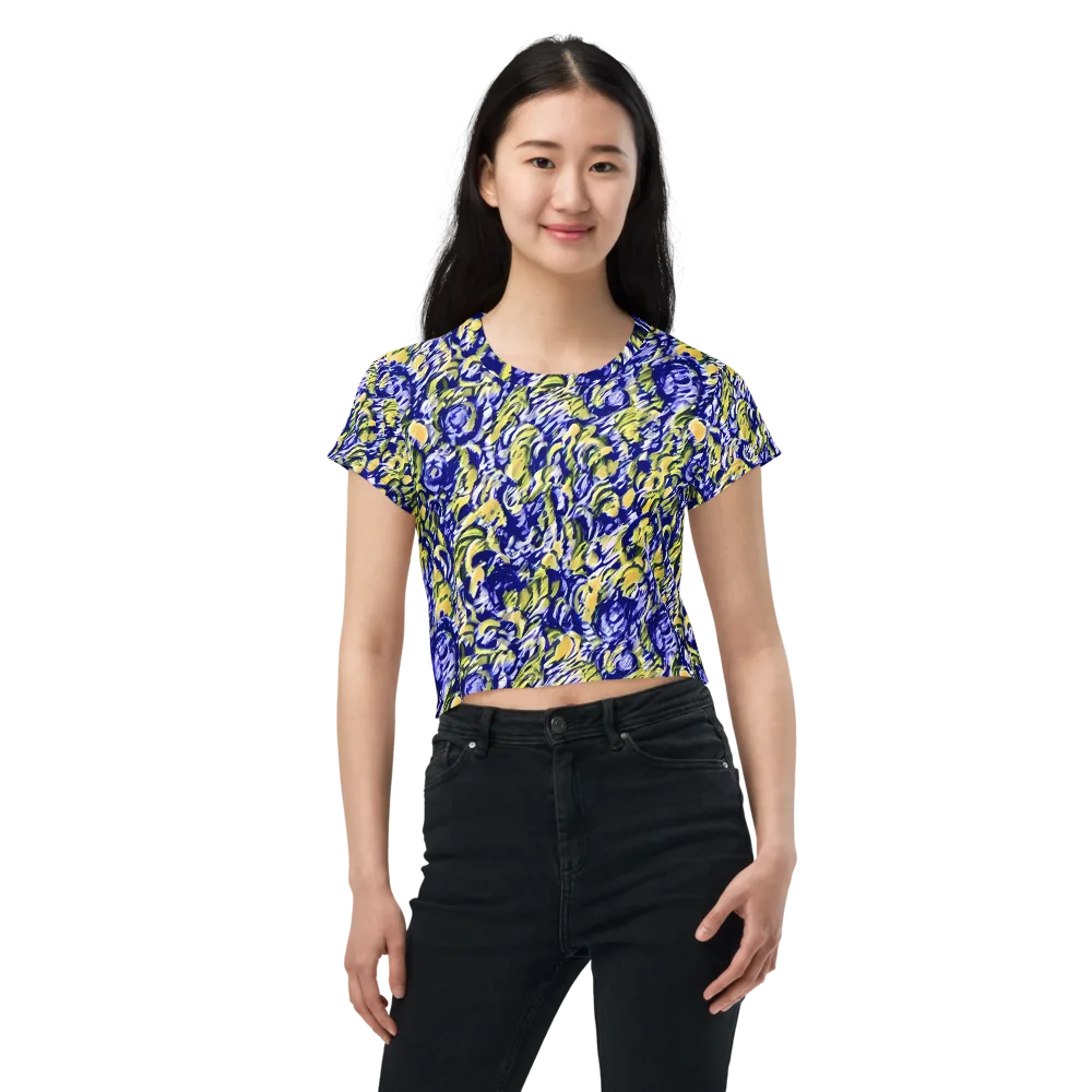 Cobalt Bloomstorm on Crop Tee — Front