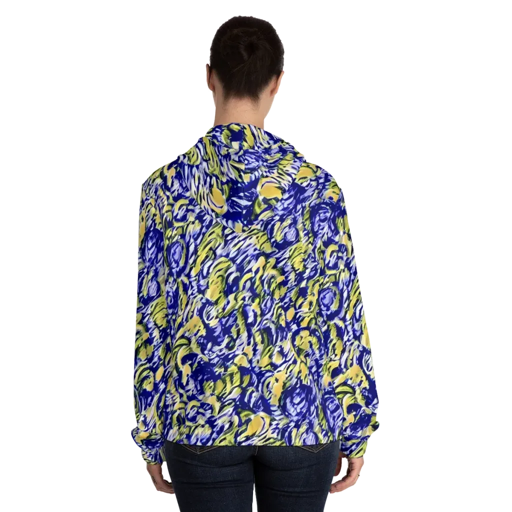 Cobalt Bloomstorm on Women's Full-Zip Hoodie — Back On Person