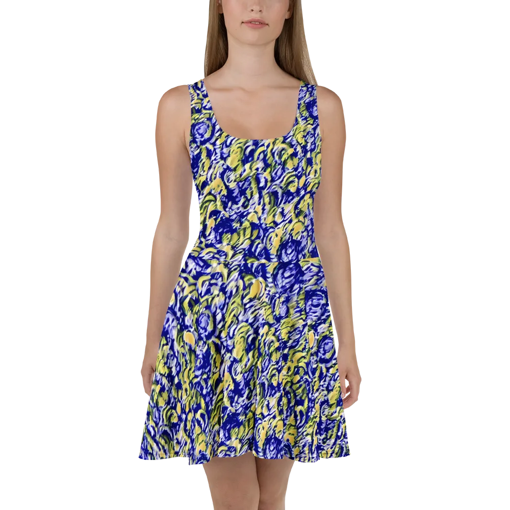 Cobalt Bloomstorm on Skater Dress — Front