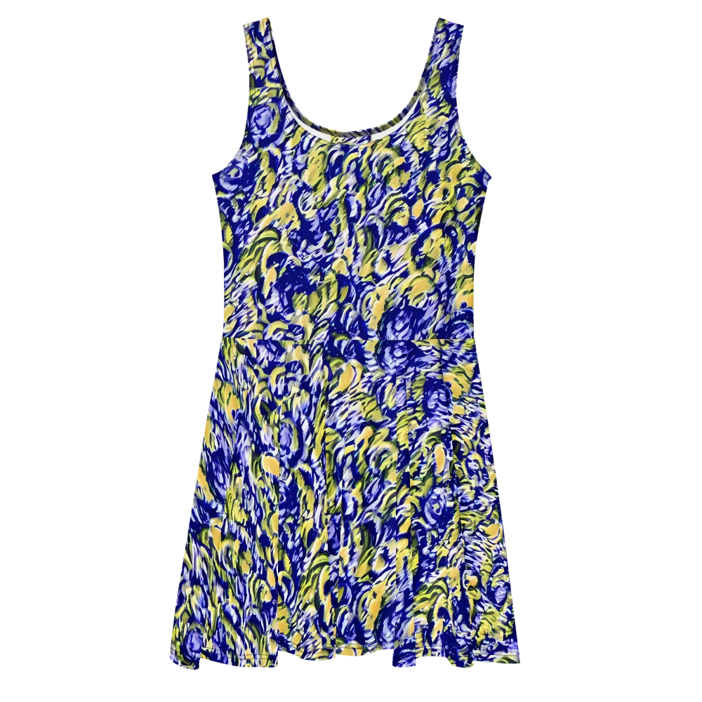Cobalt Bloomstorm on Skater Dress — Front