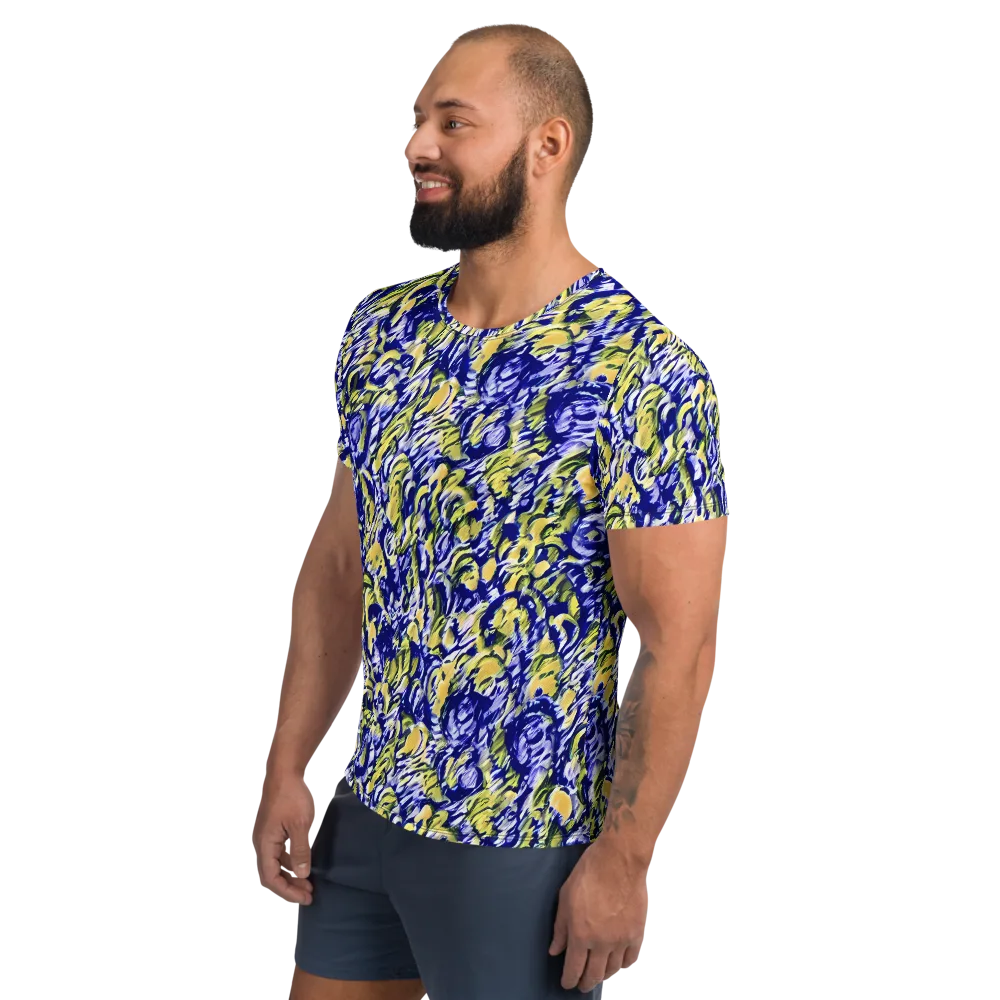 Cobalt Bloomstorm on Men's Athletic T-Shirt — Left