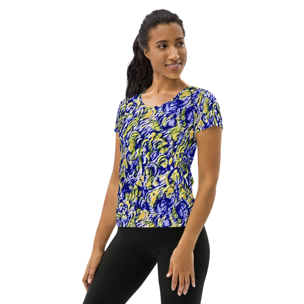 Cobalt Bloomstorm on Women's Athletic T-Shirt — Left
