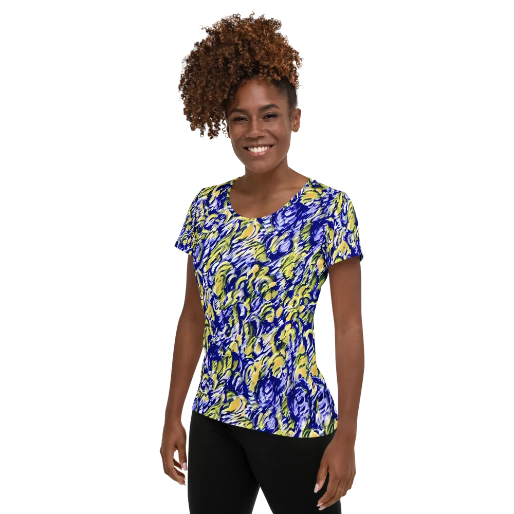 Cobalt Bloomstorm on Women's Athletic T-Shirt — Left