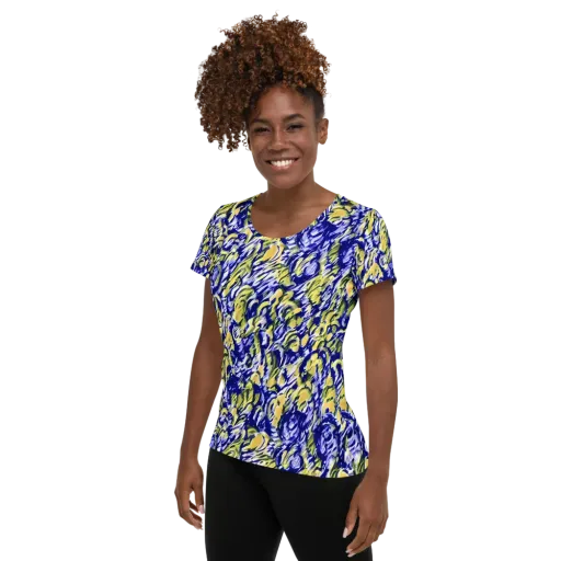 Cobalt Bloomstorm on a Women's Athletic T-Shirt