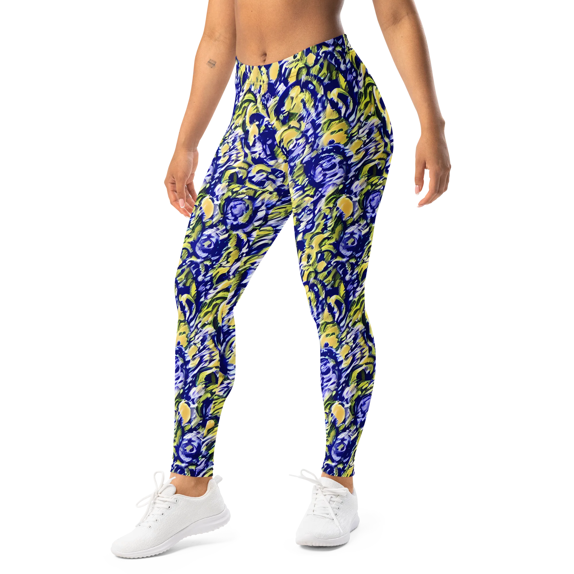 Cobalt Bloomstorm on Leggings — Left Front