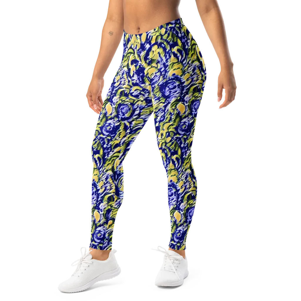 Cobalt Bloomstorm on Leggings — Left Front