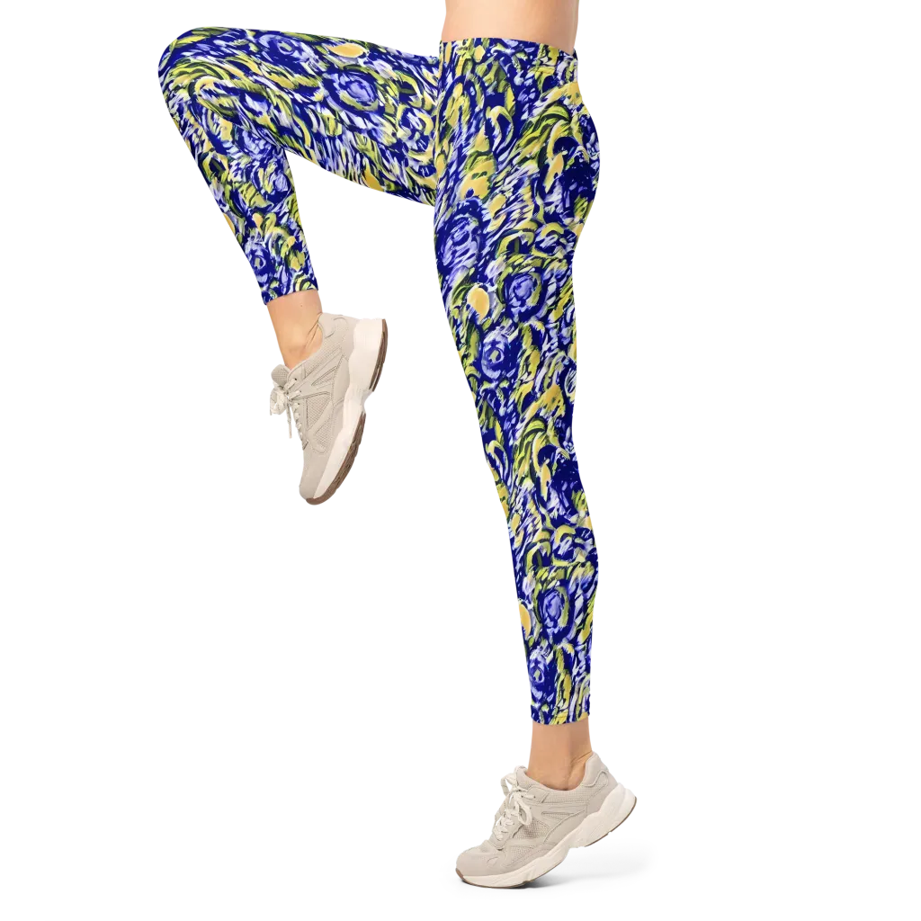 Cobalt Bloomstorm on Leggings — Left