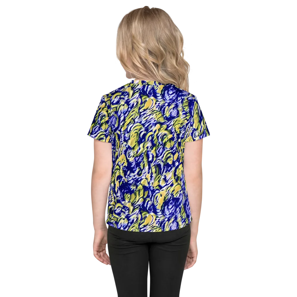 Cobalt Bloomstorm on Kids Crew Neck T-Shirt — Back