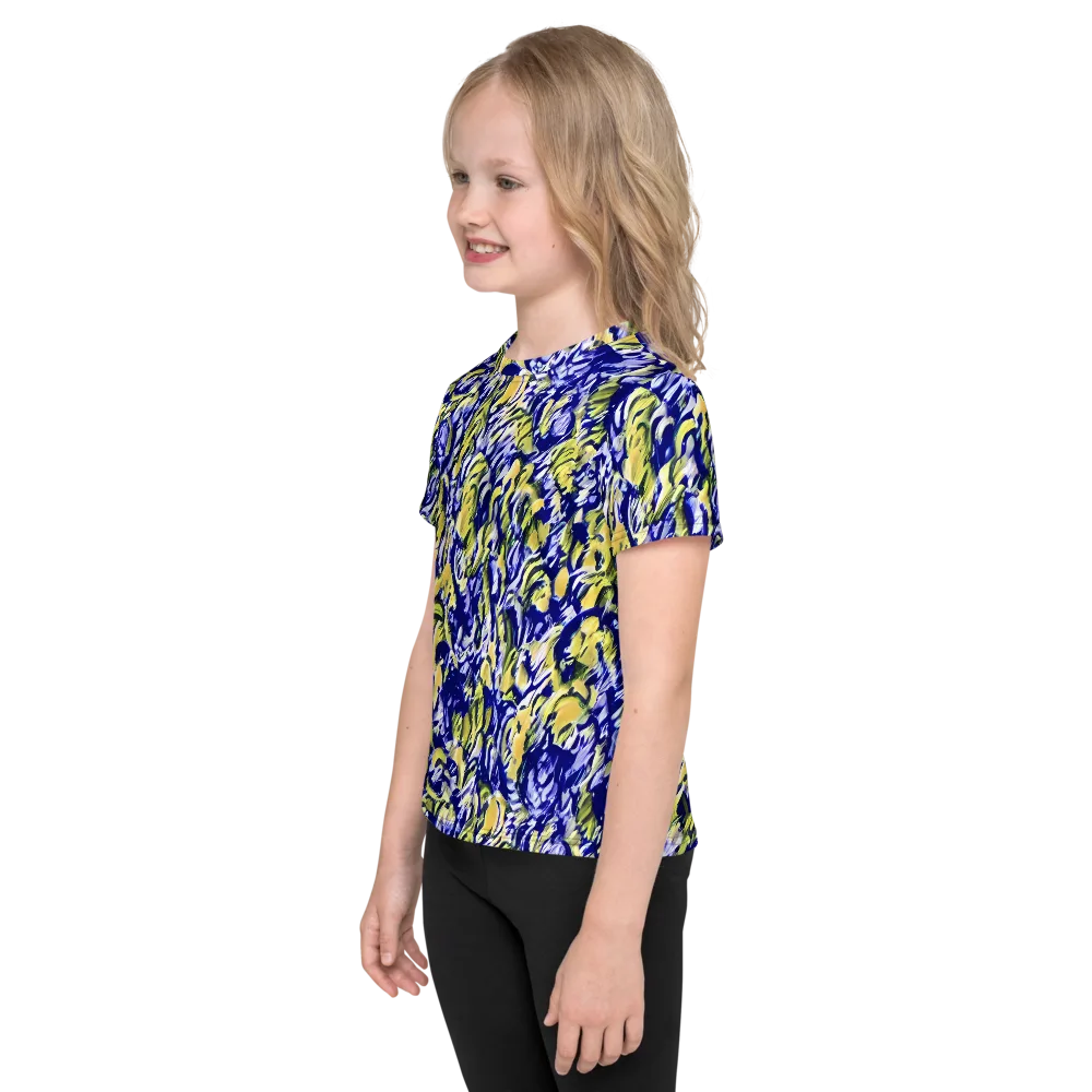 Cobalt Bloomstorm on Kids Crew Neck T-Shirt — Left