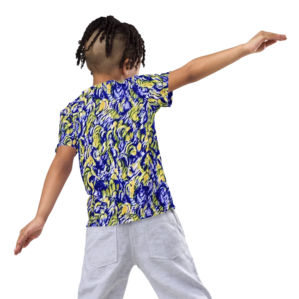Cobalt Bloomstorm on Kids Crew Neck T-Shirt — Back