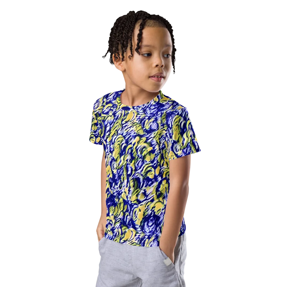 Cobalt Bloomstorm on Kids Crew Neck T-Shirt — Left Front