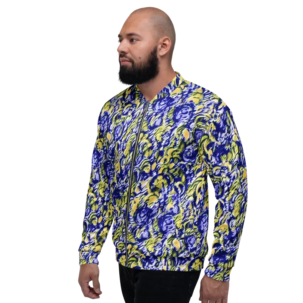 Cobalt Bloomstorm on Bomber Jacket — Left