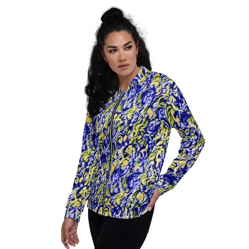 Cobalt Bloomstorm on Bomber Jacket — Left