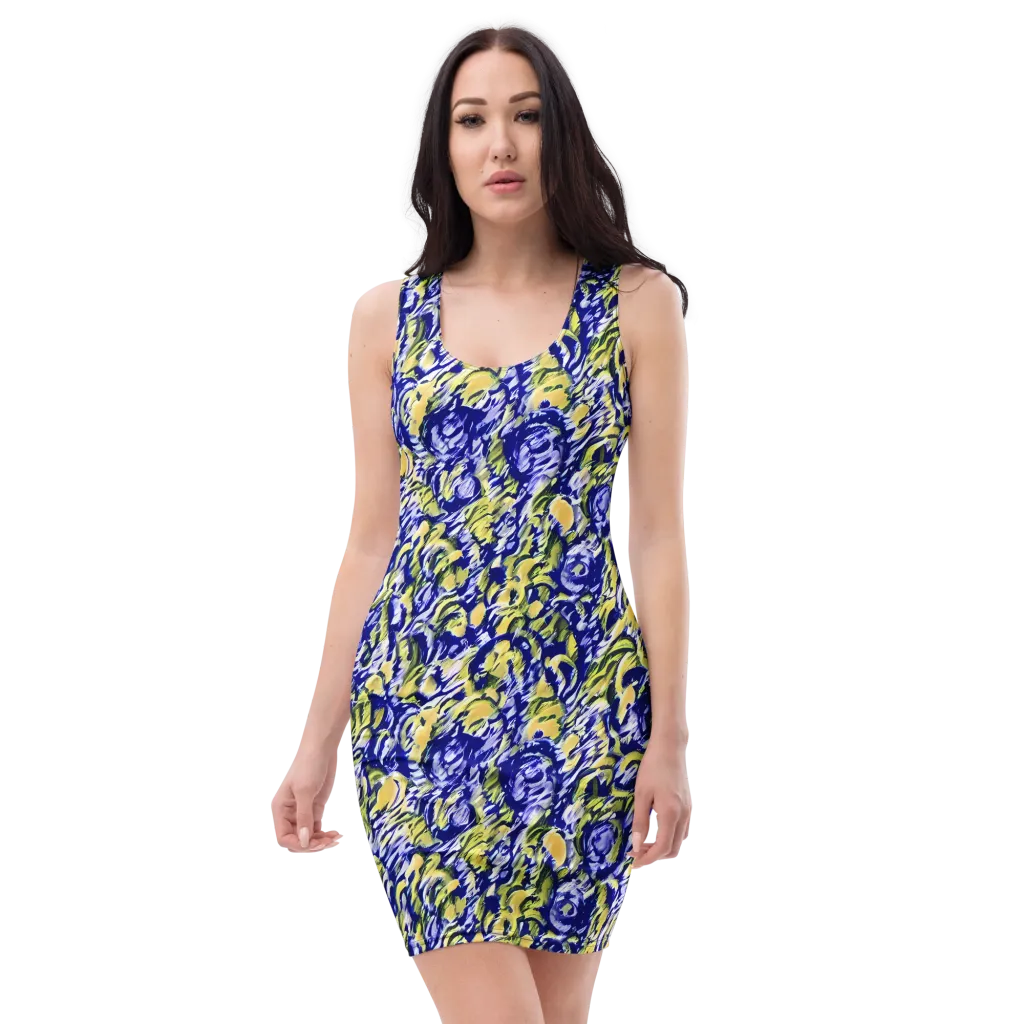 Cobalt Bloomstorm on Bodycon Dress — Front