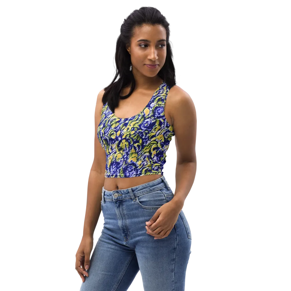 Cobalt Bloomstorm on Crop Top — Left Front