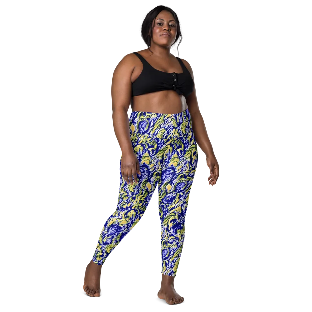 Cobalt Bloomstorm on Leggings with Pockets — Front