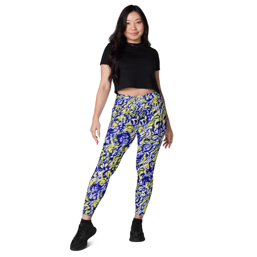 Cobalt Bloomstorm on Leggings with Pockets — Front