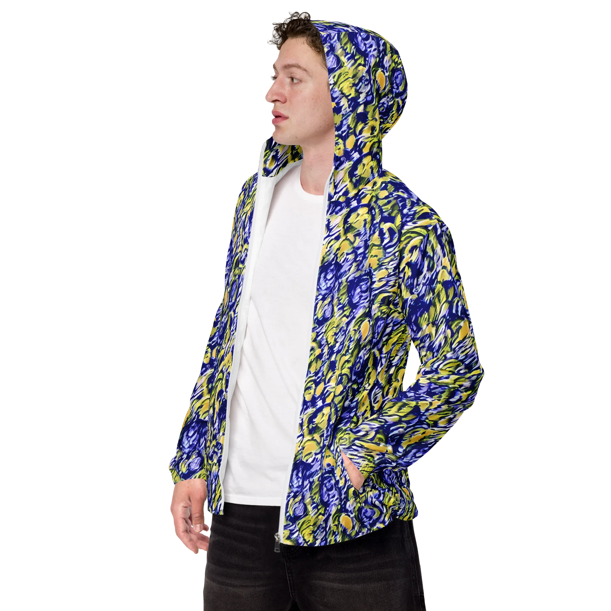 Cobalt Bloomstorm on Men's Windbreaker — Left Front