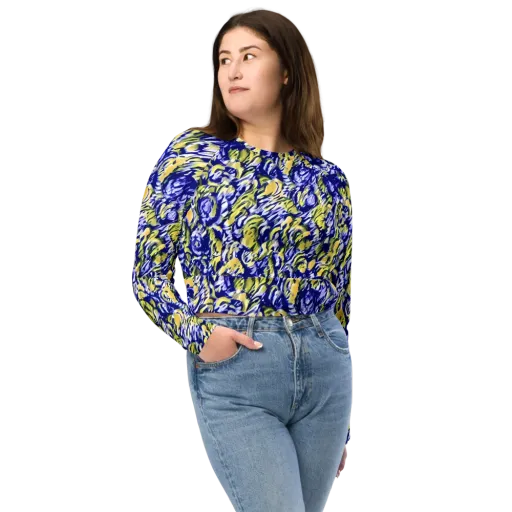 Cobalt Bloomstorm on a Long Sleeve Crop Top
