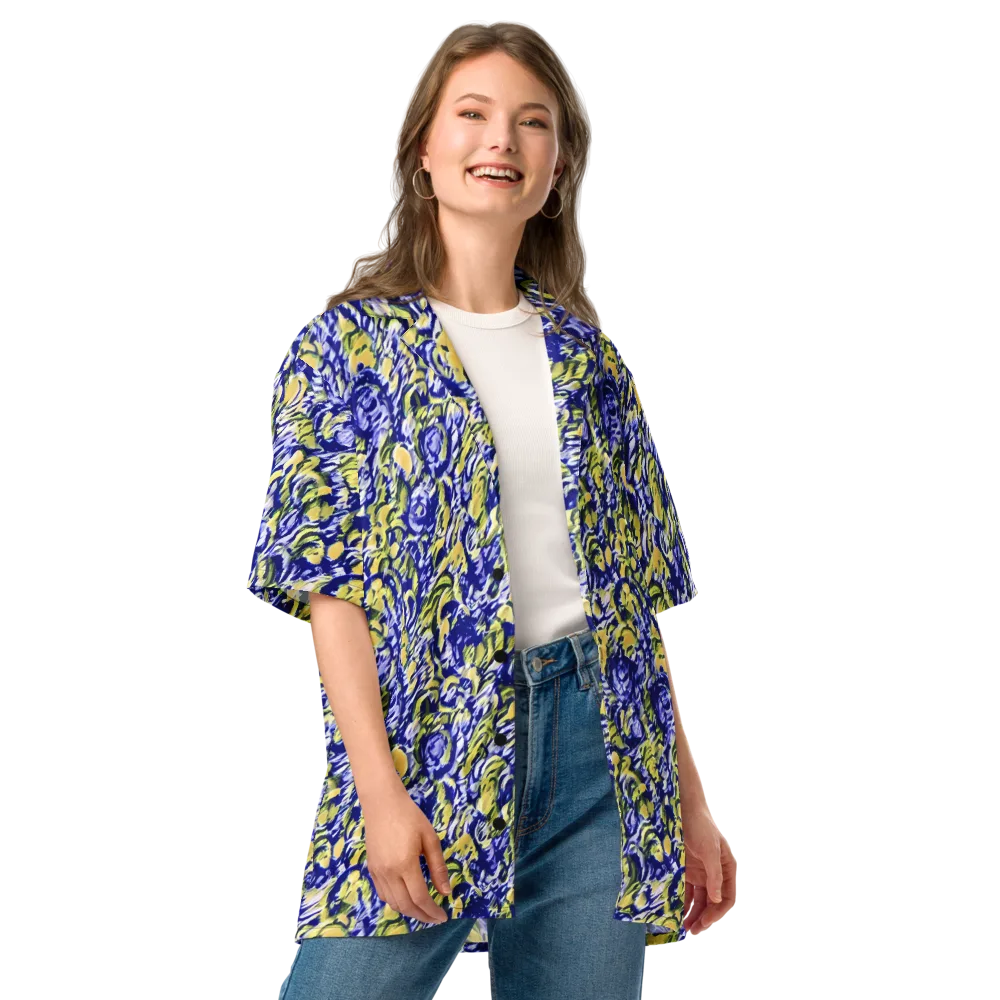 Cobalt Bloomstorm on Button Shirt — Front